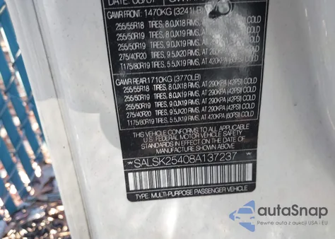 2008 Land Rover Range Rover Sport Hse from USA, damaged, VIN SALSK25408A137237